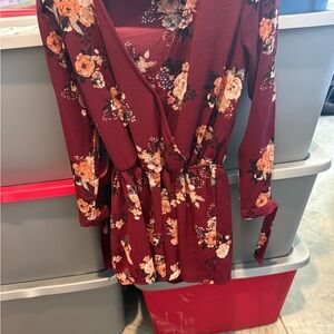 Floral Burgundy Wrap Romper mp80